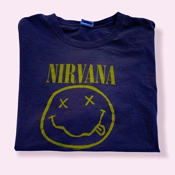 Vintage Y2k 2003 Nirvana Smiley Graphic T-shirt L - Picture 1 of 5